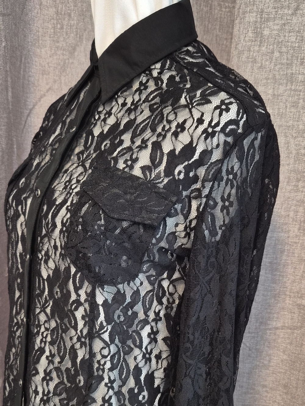 Rock & Roll Cowgirl ~ Black Sheer Lace Button-Down Shirt